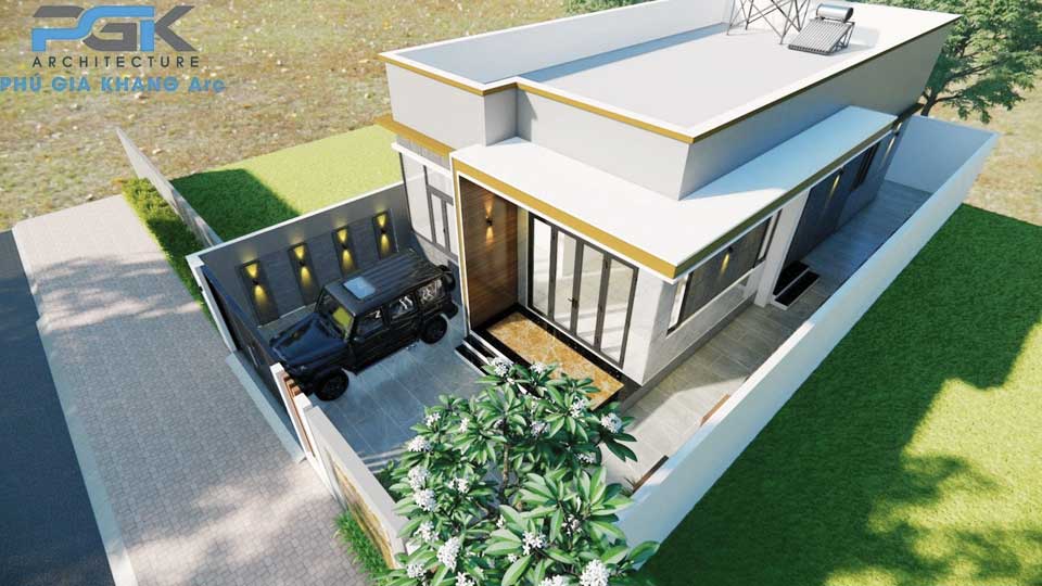 mẫu nhà cấp 4 chữ l mái bằng