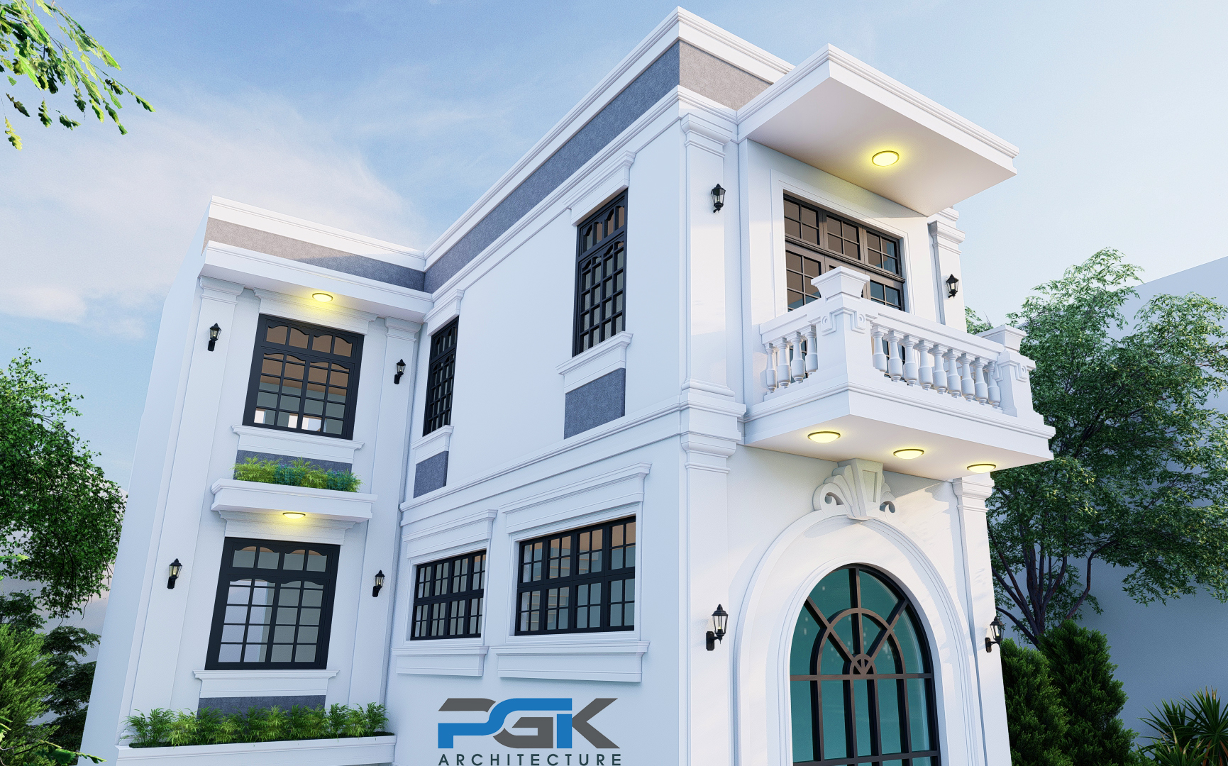 mẫu nhà phố tân cổ điển 2 tầng